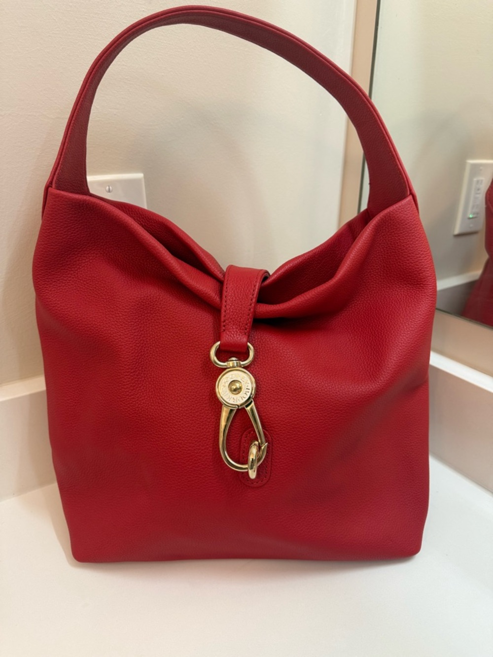 Red Leather Shoulder Bag with Gold Hardware